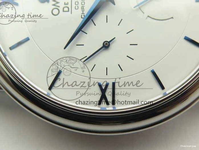 0218 Fashionable De Ville Prestige Real Power Reserve SS TW 1:1 Best Edition White Dial Blue Markers On Leather Strap A 8094